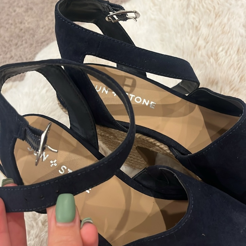 Women's Blue Wedge Sandals - Picture 4 of 4